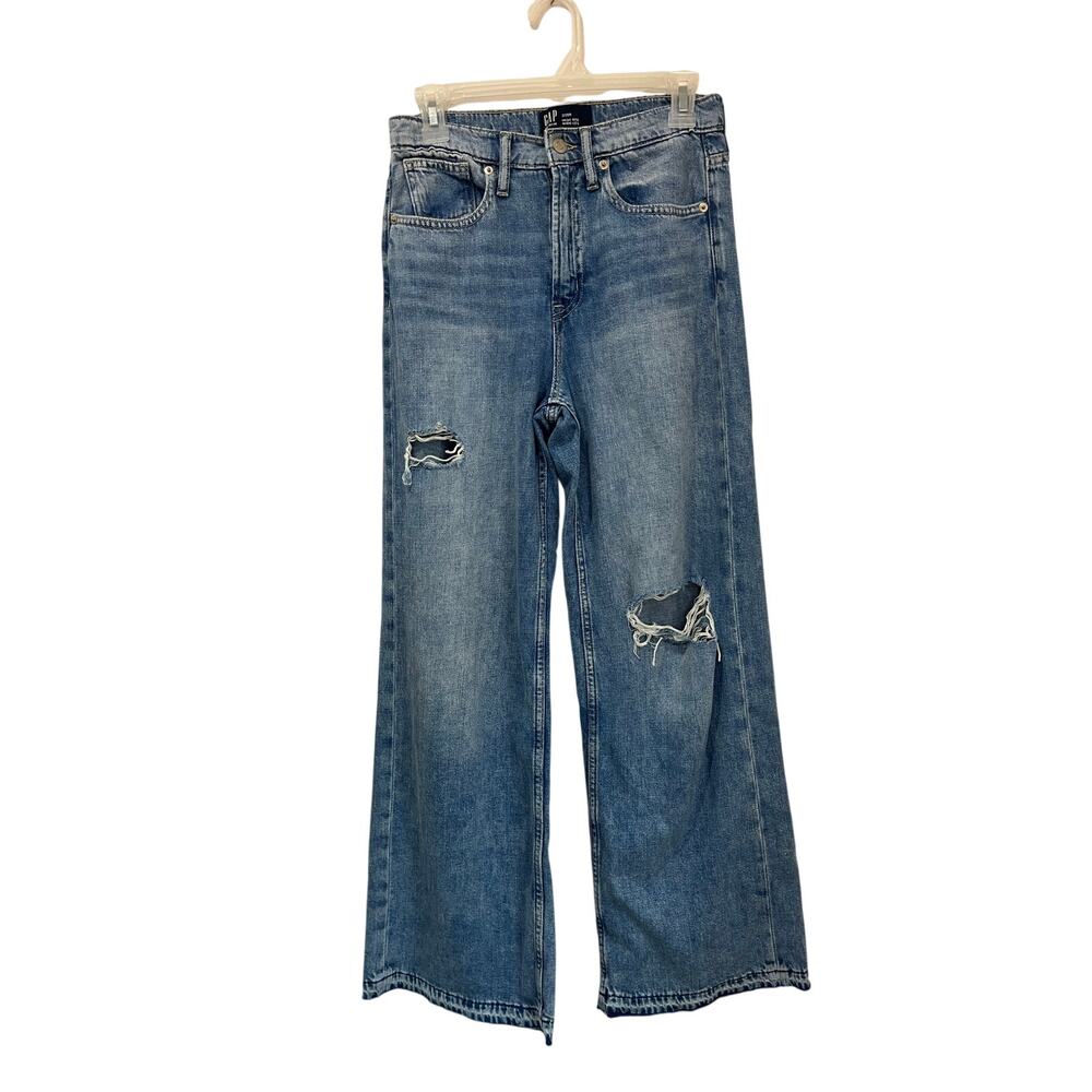 GAP High Rise Distressed Wide Leg Denim Jeans Vintage 90s Style Size 26